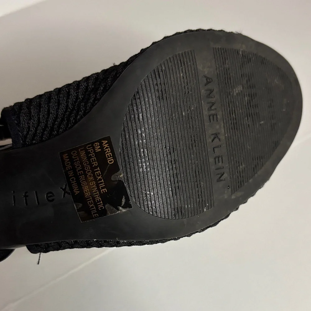 Anne Klein Black Knit Open-Toe Heels
